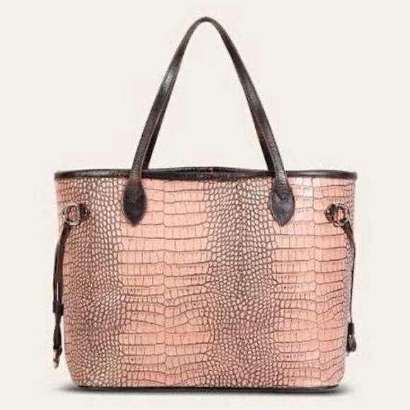 Freebird Mara Pink Croco embossed leather large tote bag distressed RARE - Picture 16 of 16